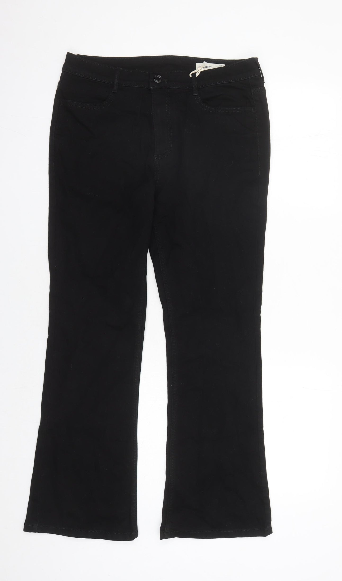 Marks and Spencer Womens Black Cotton Bootcut Jeans Size 12 L30 in Regular Zip