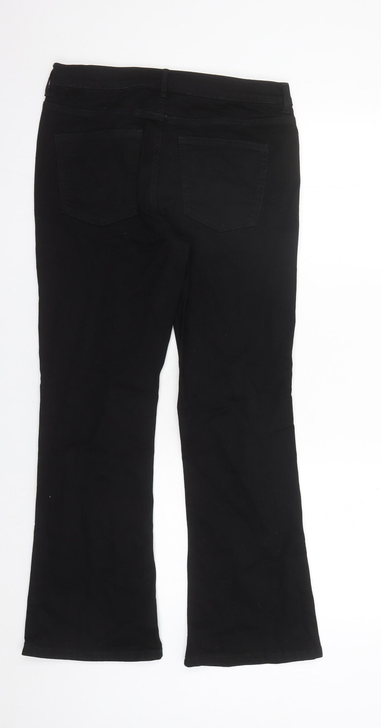 Marks and Spencer Womens Black Cotton Bootcut Jeans Size 12 L30 in Regular Zip
