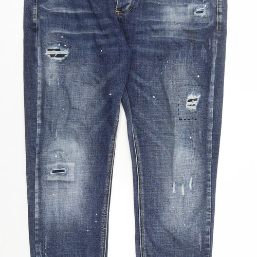 Celebre Mens Blue Cotton Straight Jeans Size 32 in L28 in Regular Button - Paint Splatter