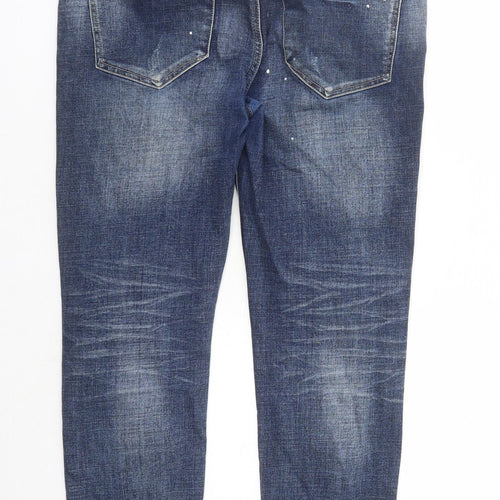 Celebre Mens Blue Cotton Straight Jeans Size 32 in L28 in Regular Button - Paint Splatter