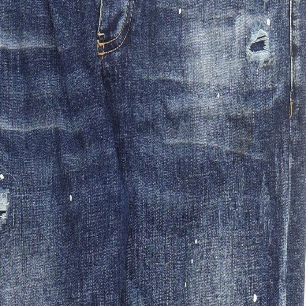 Celebre Mens Blue Cotton Straight Jeans Size 32 in L28 in Regular Button - Paint Splatter