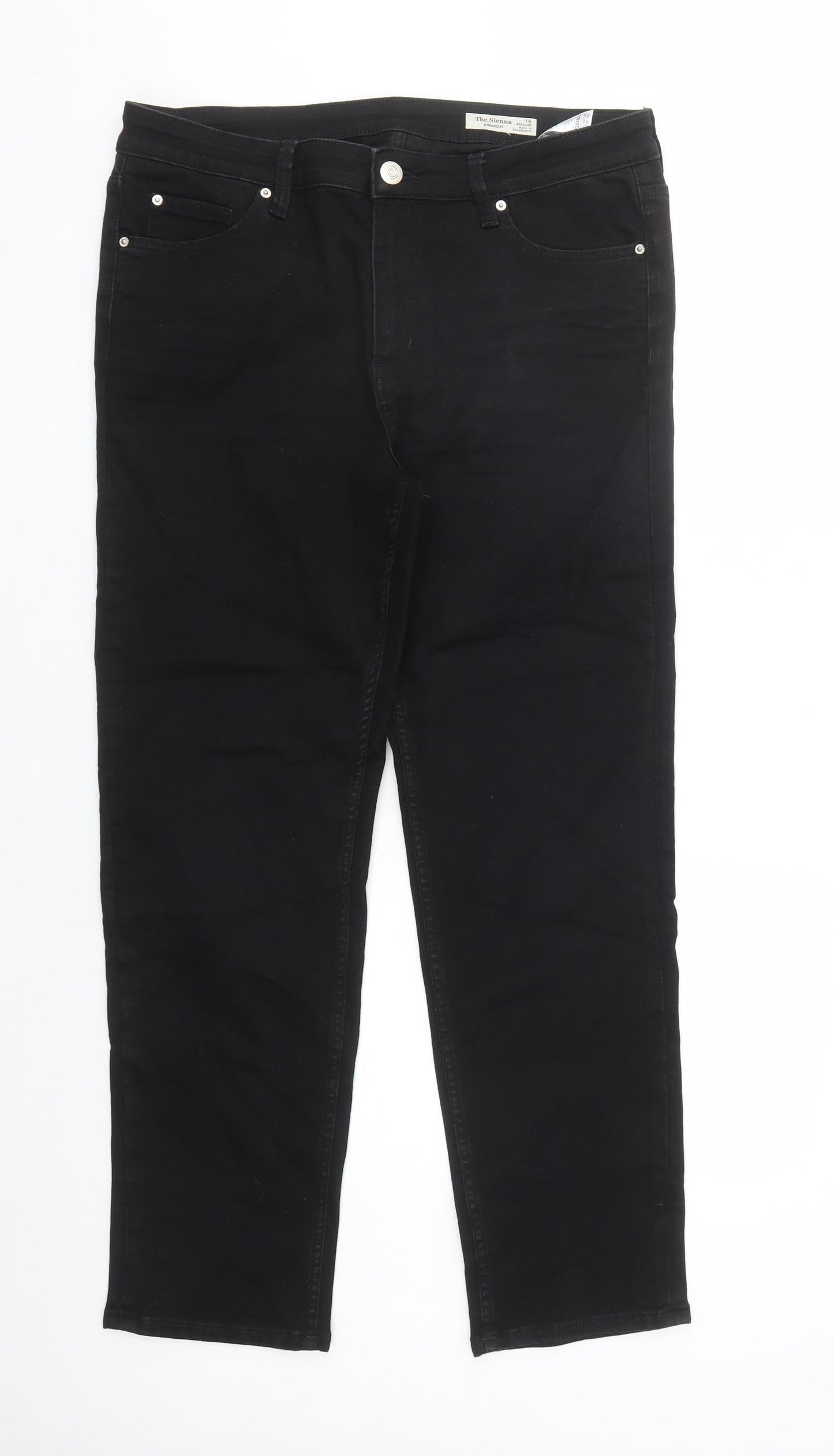 marks and Womens Black Cotton Straight Jeans Size 16 L29 in Regular Zip