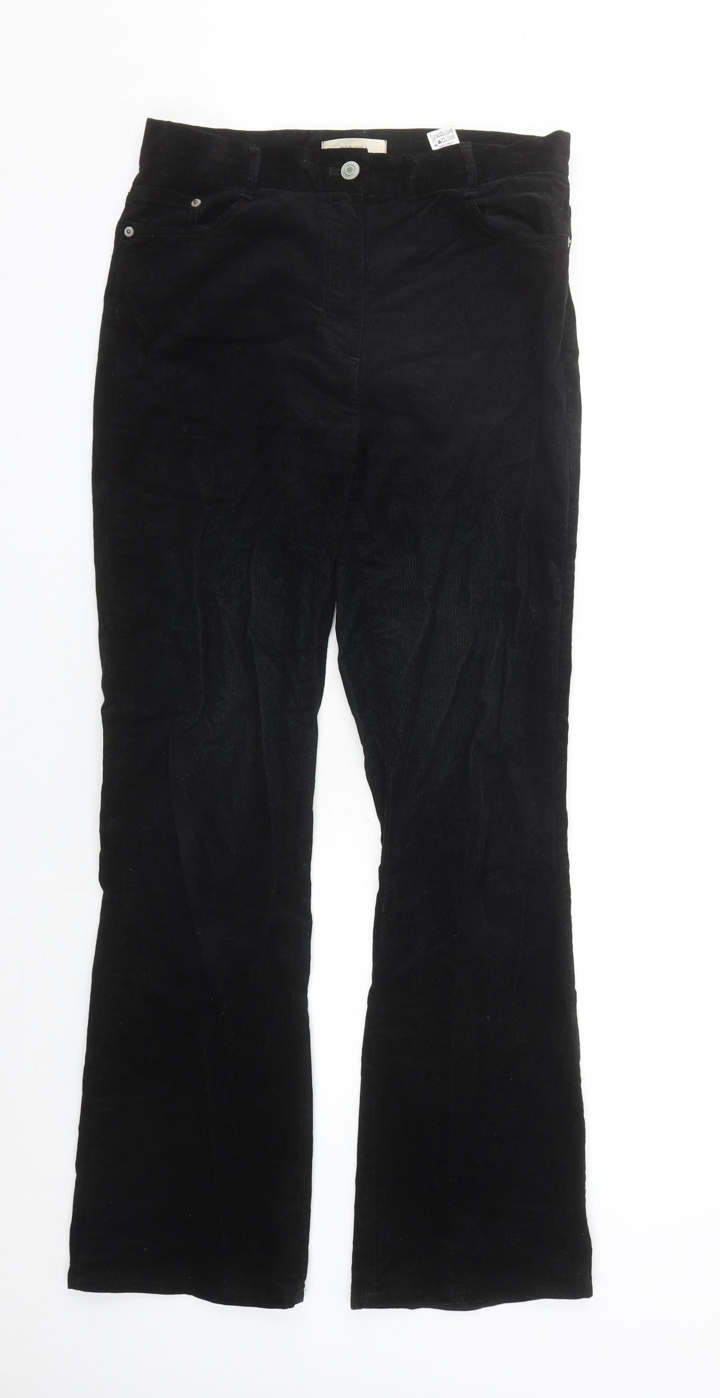 Per Una Womens Black Cotton Trousers Size 10 L30 in Regular Zip