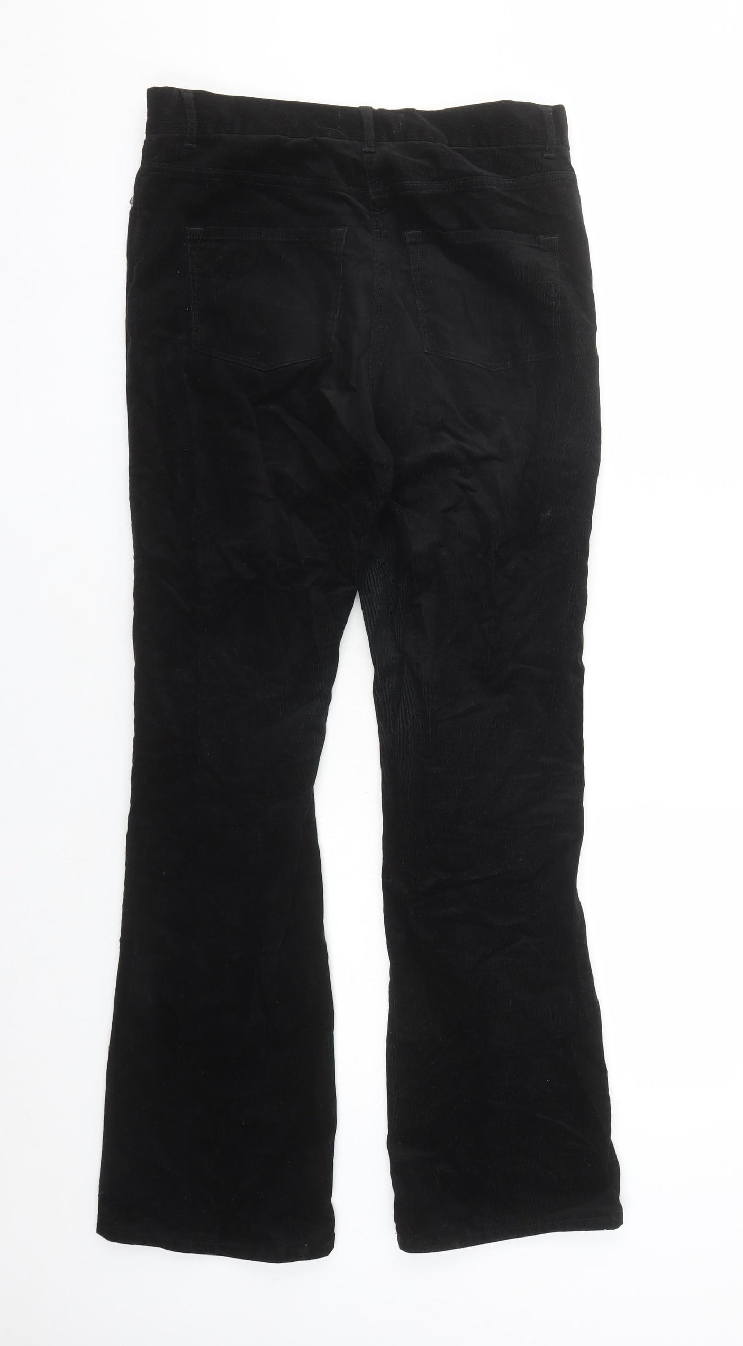 Per Una Womens Black Cotton Trousers Size 10 L30 in Regular Zip