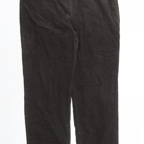 Classic Womens Brown Cotton Trousers Size 12 L26 in Regular Zip