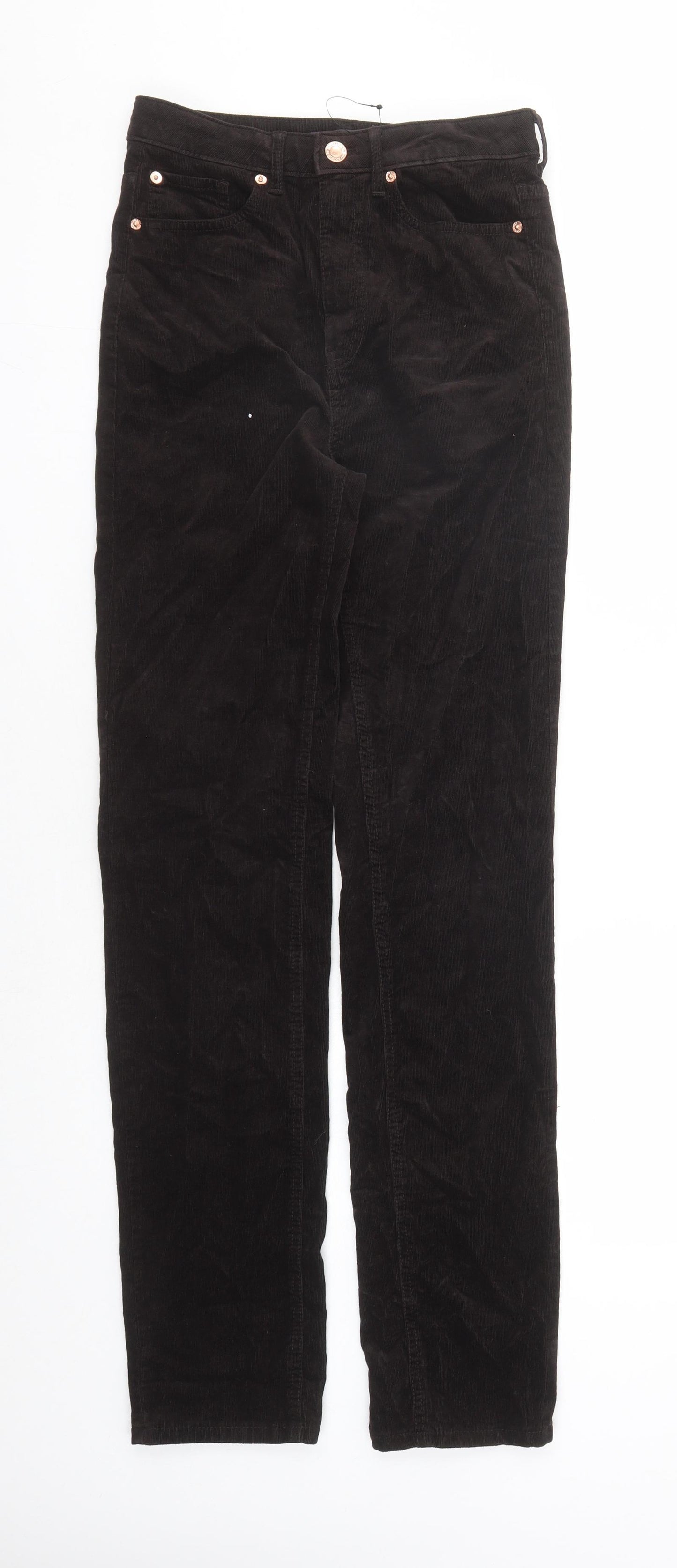 Marks and Spencer Womens Brown Cotton Trousers Size 8 L31 in Regular Zip