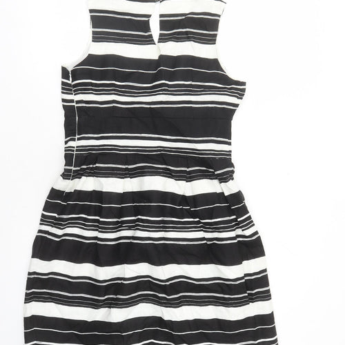 Tweeds Womens Black Striped Linen A-Line Size 12 V-Neck Button - Lined