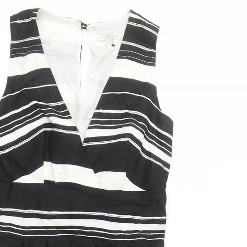 Tweeds Womens Black Striped Linen A-Line Size 12 V-Neck Button - Lined