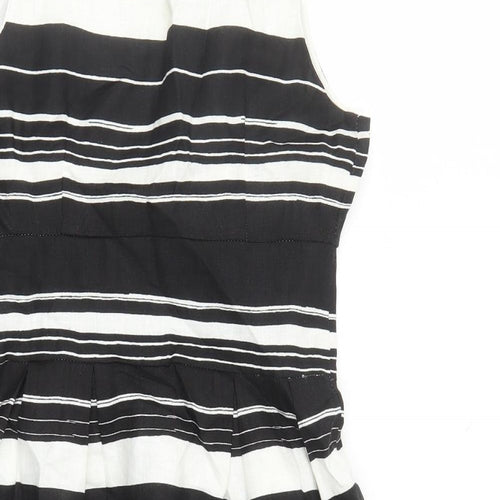 Tweeds Womens Black Striped Linen A-Line Size 12 V-Neck Button - Lined