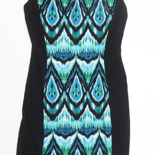Roman Womens Black Geometric Viscose A-Line Size 10 Round Neck Pullover