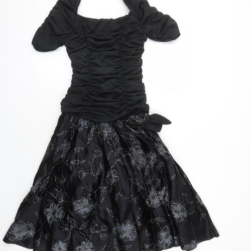Etam Womens Black Floral Acetate Ball Gown Size 10 Square Neck Zip - Tulle Underskirt