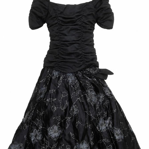 Etam Womens Black Floral Acetate Ball Gown Size 10 Square Neck Zip - Tulle Underskirt