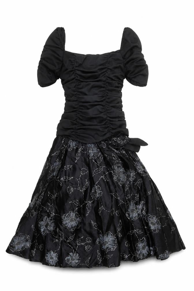 Etam Womens Black Floral Acetate Ball Gown Size 10 Square Neck Zip - Tulle Underskirt