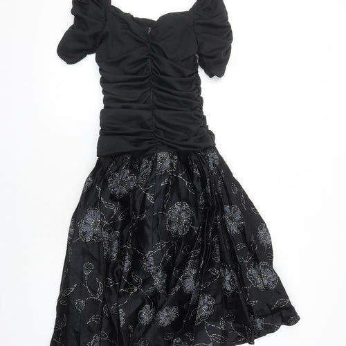 Etam Womens Black Floral Acetate Ball Gown Size 10 Square Neck Zip - Tulle Underskirt