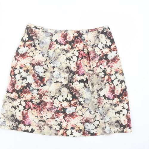 Coast Womens Multicoloured Floral Cotton A-Line Skirt Size 8 Zip - Lined