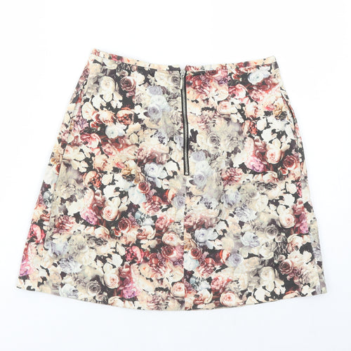 Coast Womens Multicoloured Floral Cotton A-Line Skirt Size 8 Zip - Lined