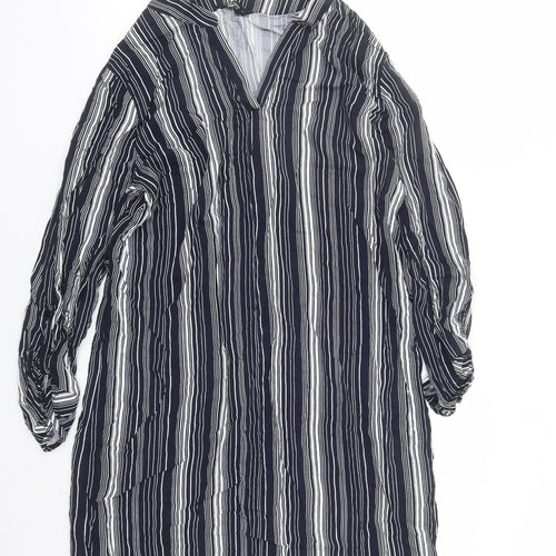 NET Collection Womens Blue Striped Rayon A-Line Size 10 V-Neck Pullover