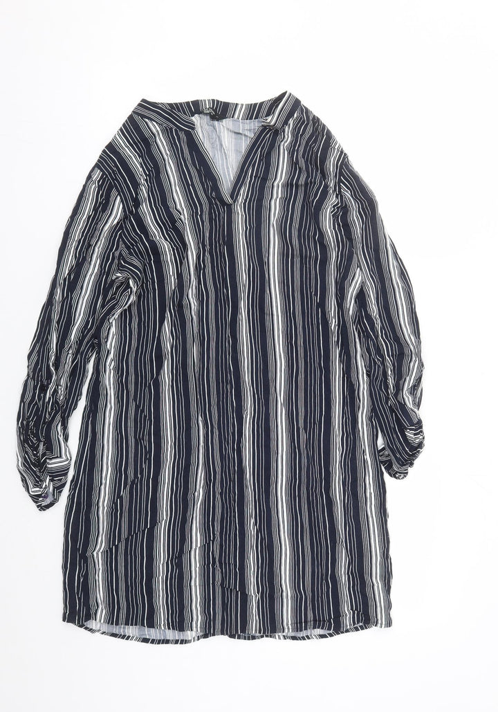 NET Collection Womens Blue Striped Rayon A-Line Size 10 V-Neck Pullover