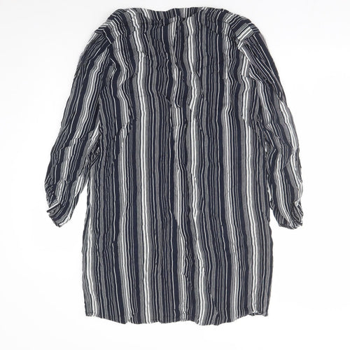 NET Collection Womens Blue Striped Rayon A-Line Size 10 V-Neck Pullover