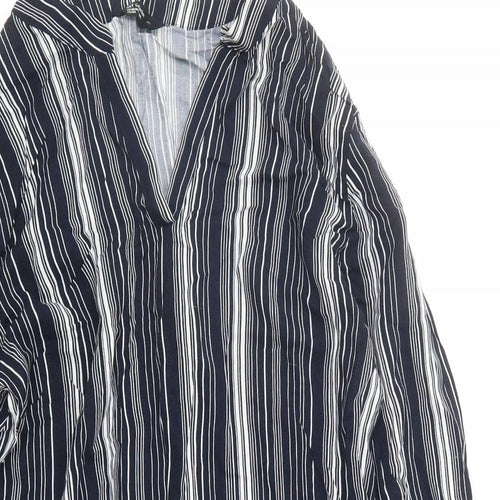 NET Collection Womens Blue Striped Rayon A-Line Size 10 V-Neck Pullover