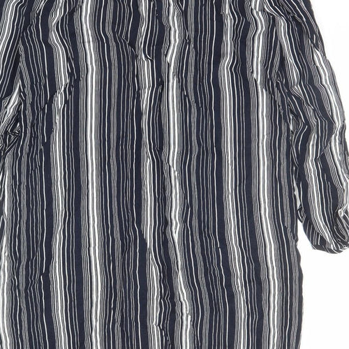 NET Collection Womens Blue Striped Rayon A-Line Size 10 V-Neck Pullover