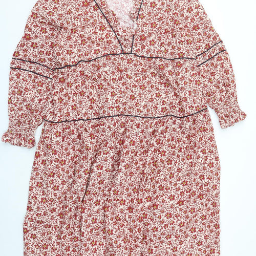 ASOS Womens Red Floral Cotton Maxi Size 24 V-Neck Zip