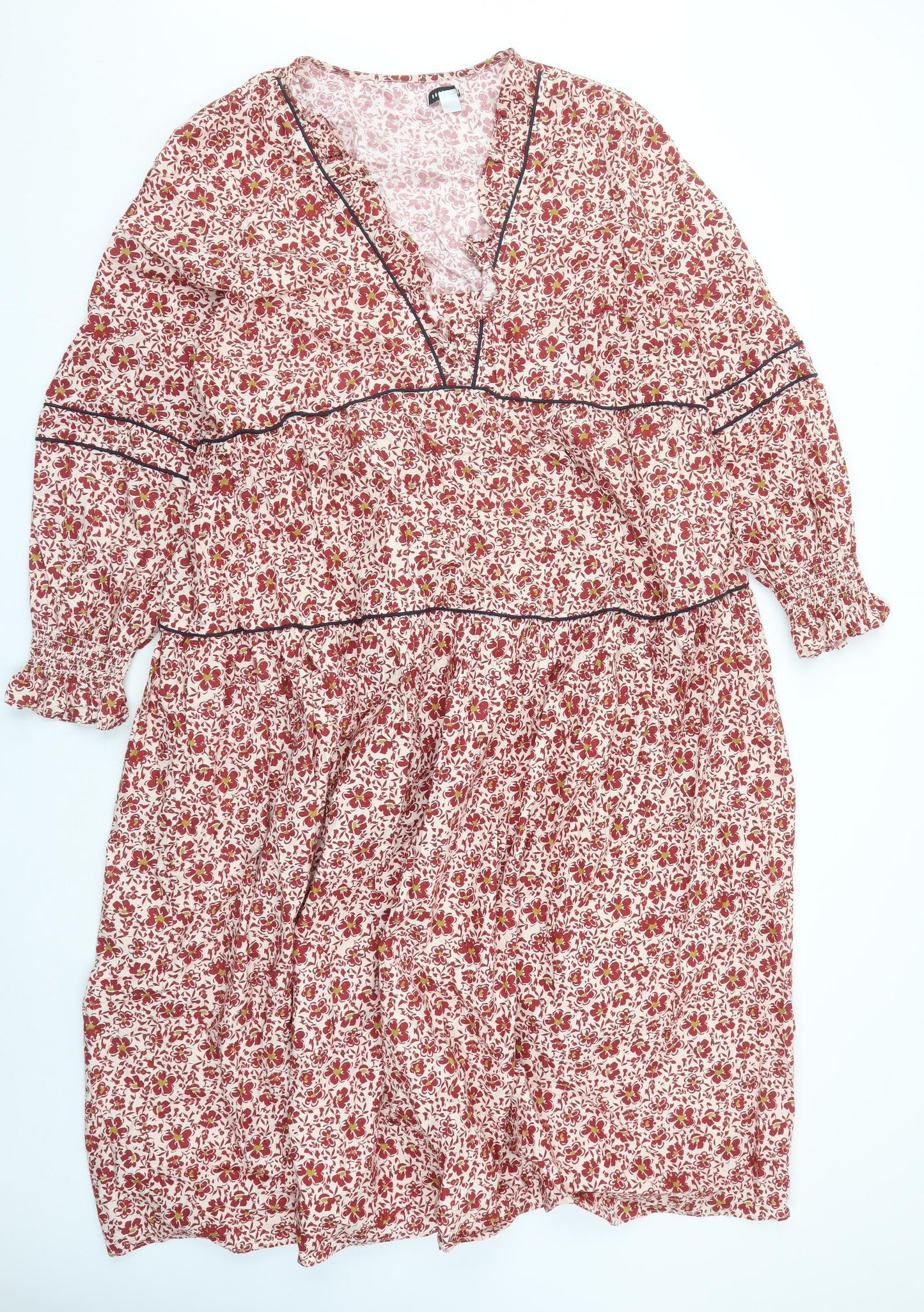 ASOS Womens Red Floral Cotton Maxi Size 24 V-Neck Zip