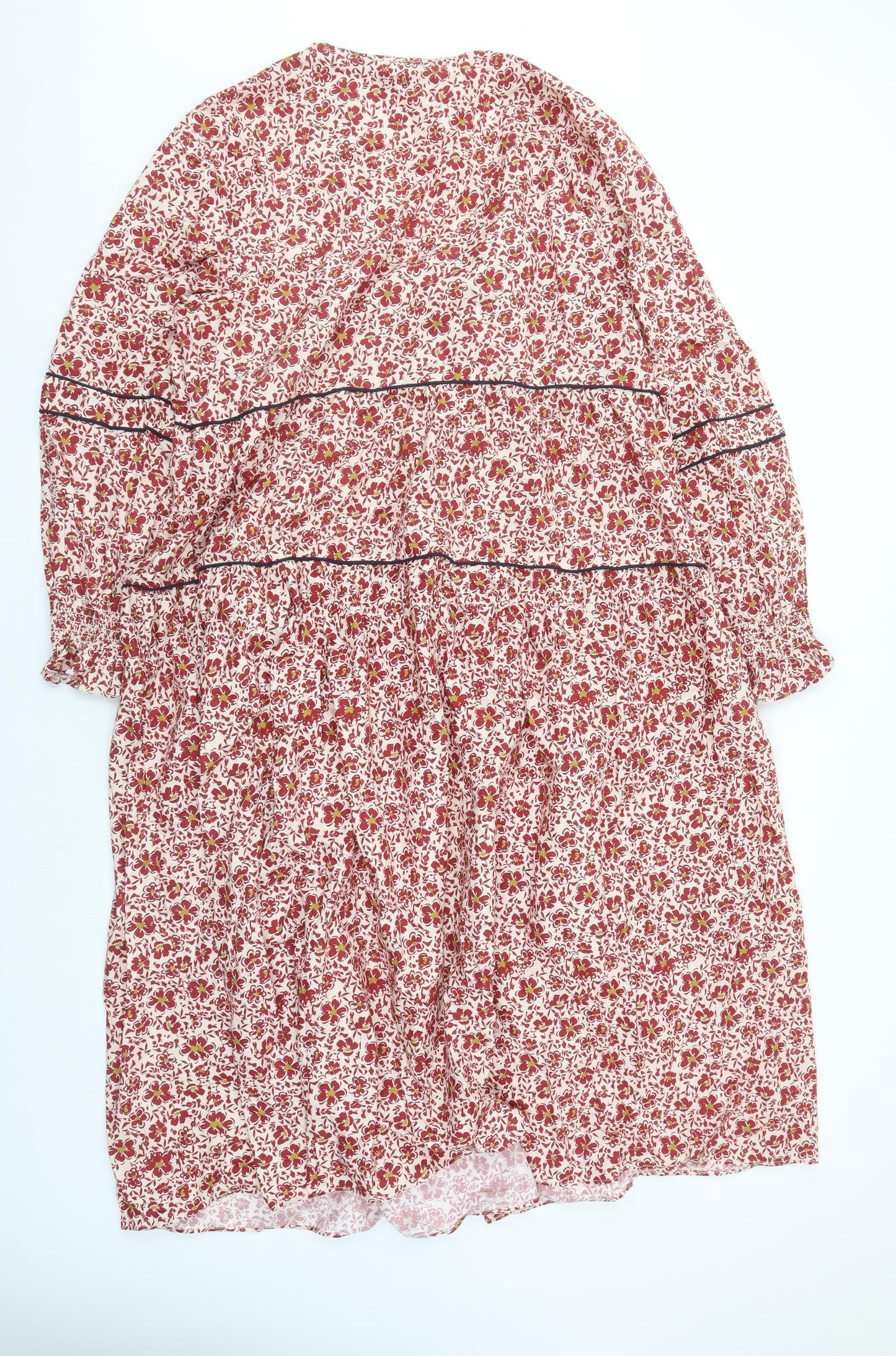 ASOS Womens Red Floral Cotton Maxi Size 24 V-Neck Zip