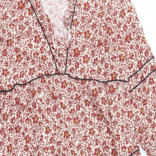 ASOS Womens Red Floral Cotton Maxi Size 24 V-Neck Zip