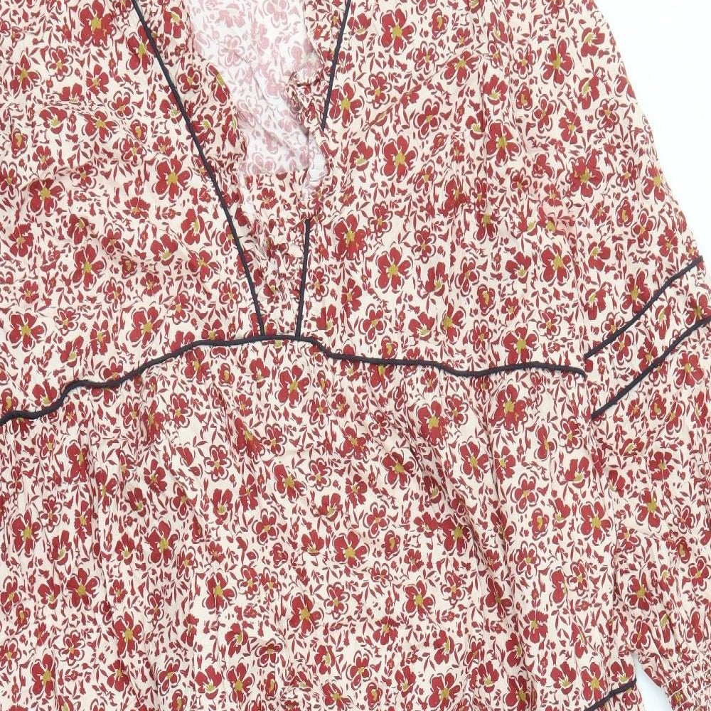ASOS Womens Red Floral Cotton Maxi Size 24 V-Neck Zip