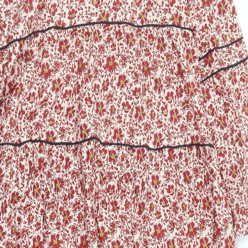 ASOS Womens Red Floral Cotton Maxi Size 24 V-Neck Zip