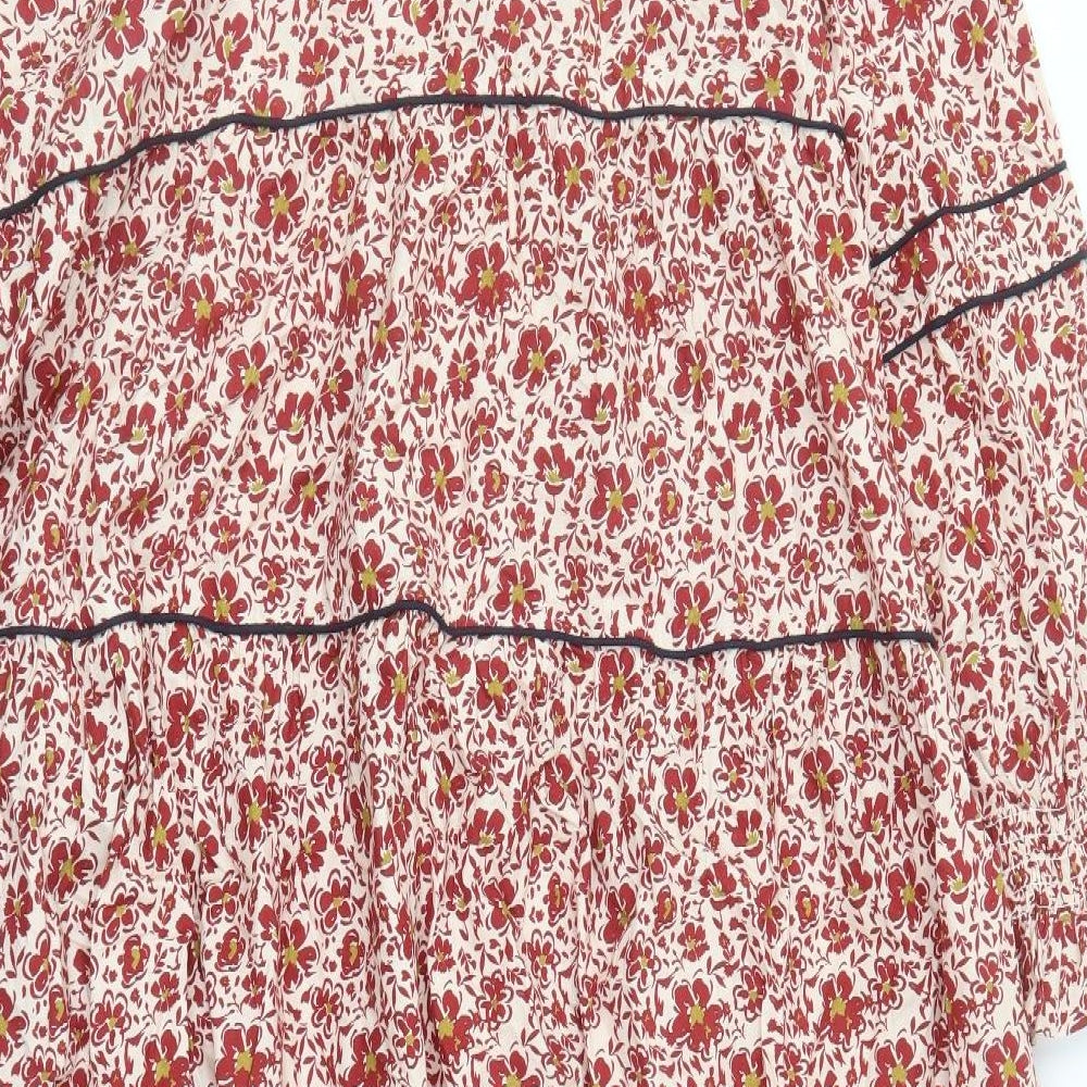 ASOS Womens Red Floral Cotton Maxi Size 24 V-Neck Zip