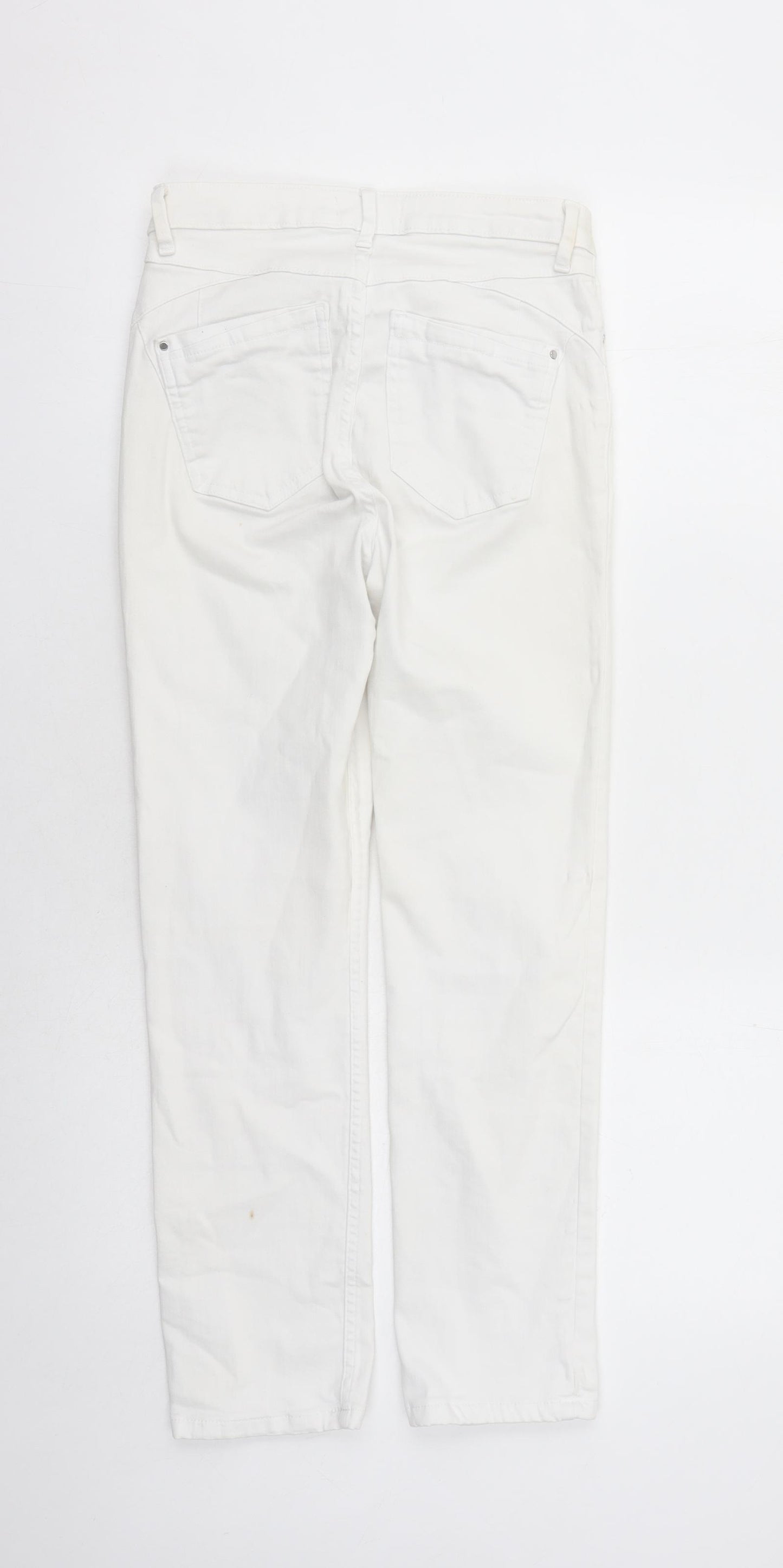 Per Una Womens White Cotton Straight Jeans Size 8 L27 in Slim Zip