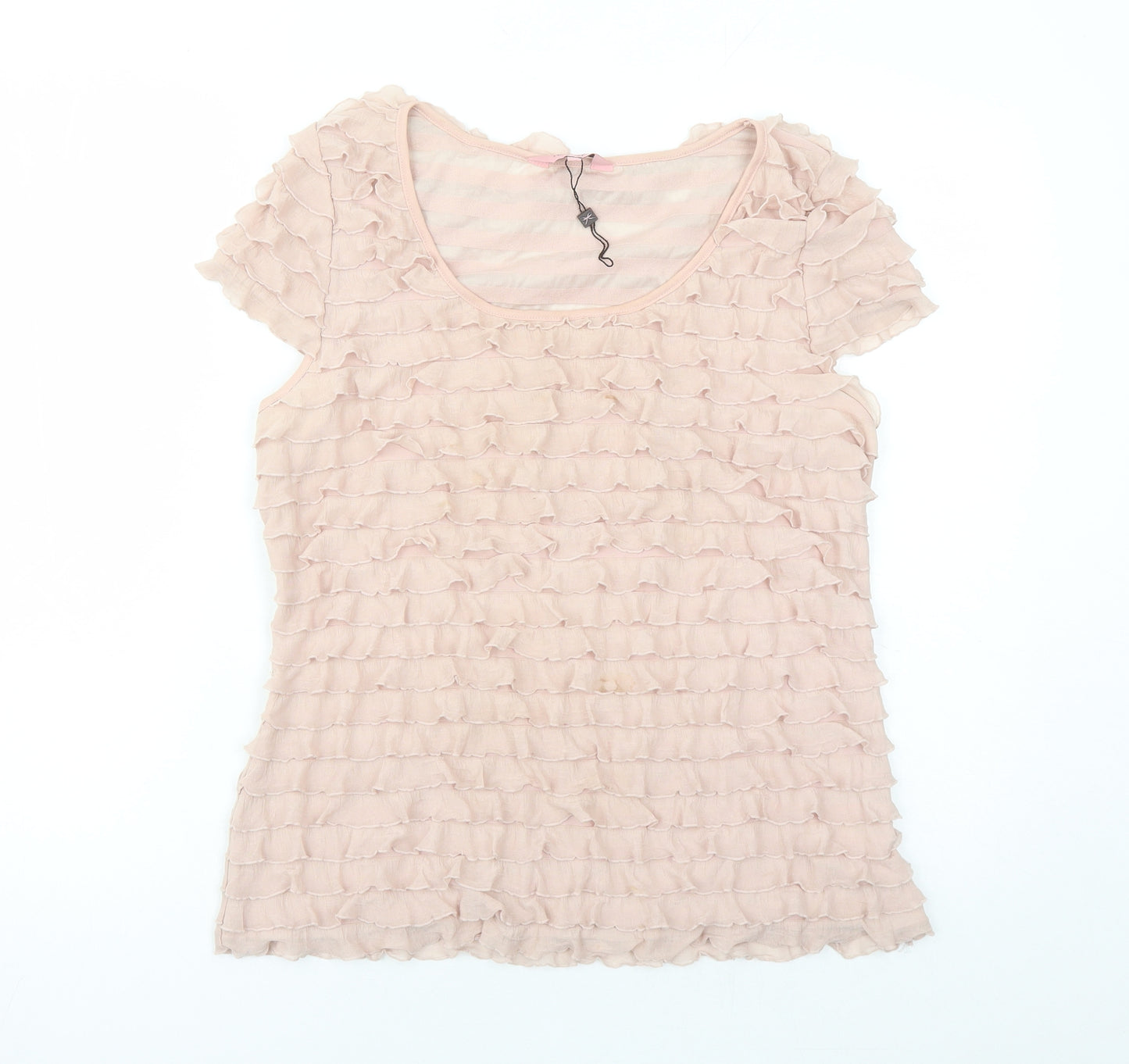 Phase Eight Womens Beige Polyester Basic T-Shirt Size 16 Round Neck - Ruffles