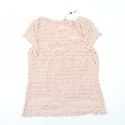 Phase Eight Womens Beige Polyester Basic T-Shirt Size 16 Round Neck - Ruffles
