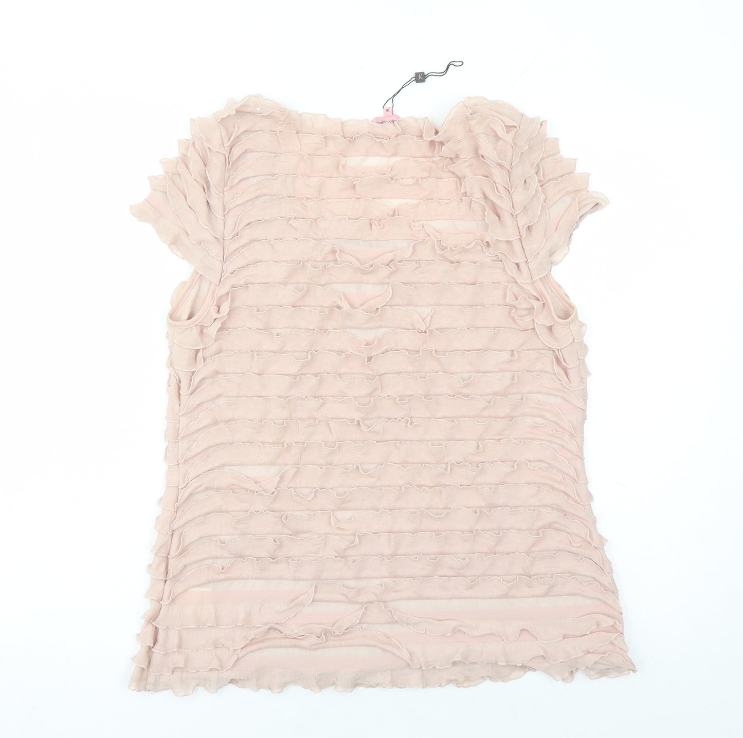 Phase Eight Womens Beige Polyester Basic T-Shirt Size 16 Round Neck - Ruffles