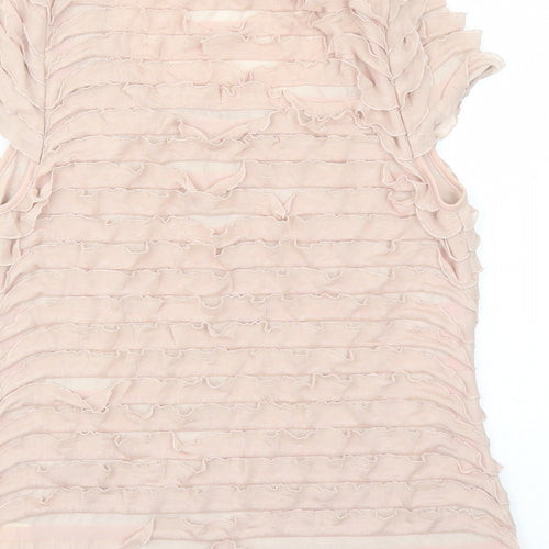 Phase Eight Womens Beige Polyester Basic T-Shirt Size 16 Round Neck - Ruffles