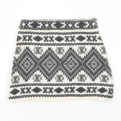 Topshop Womens Beige Geometric Cotton Mini Skirt Size 8 Zip