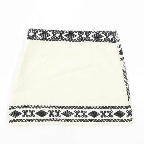Topshop Womens Beige Geometric Cotton Mini Skirt Size 8 Zip