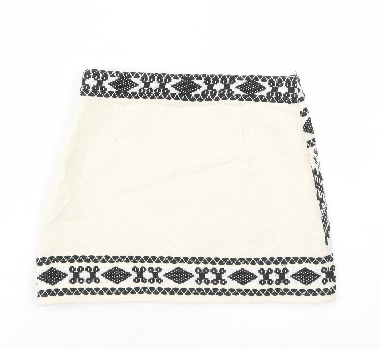 Topshop Womens Beige Geometric Cotton Mini Skirt Size 8 Zip