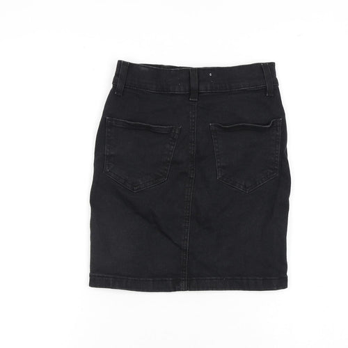 Denim & Co. Womens Black Cotton A-Line Skirt Size 4 Zip