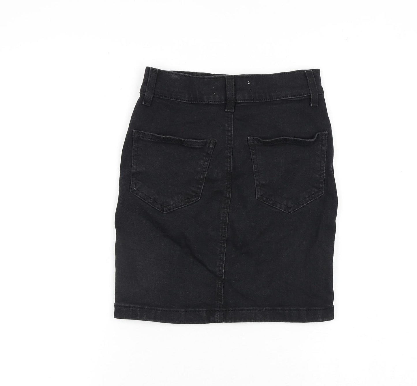 Denim & Co. Womens Black Cotton A-Line Skirt Size 4 Zip