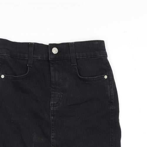 Denim & Co. Womens Black Cotton A-Line Skirt Size 4 Zip