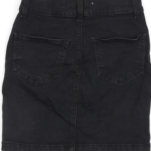 Denim & Co. Womens Black Cotton A-Line Skirt Size 4 Zip