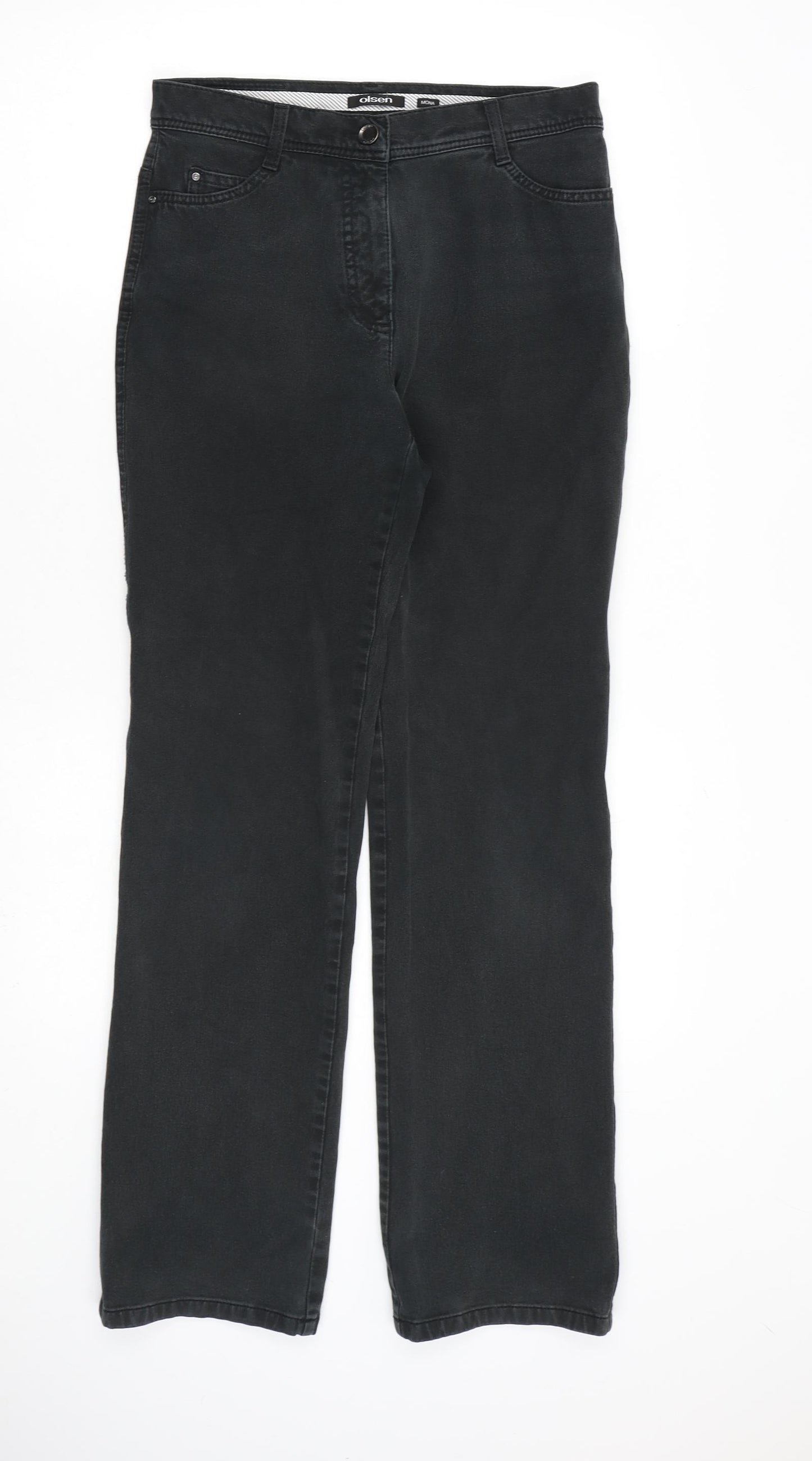 Olsen Womens Grey Cotton Straight Jeans Size 10 L32 in Regular Zip