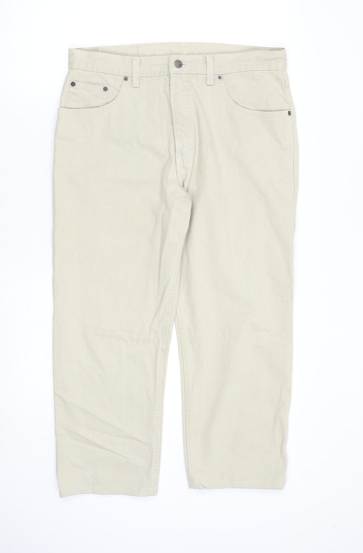 Marks and Spencer Mens Beige Cotton Straight Jeans Size 34 in L24 in Regular Zip
