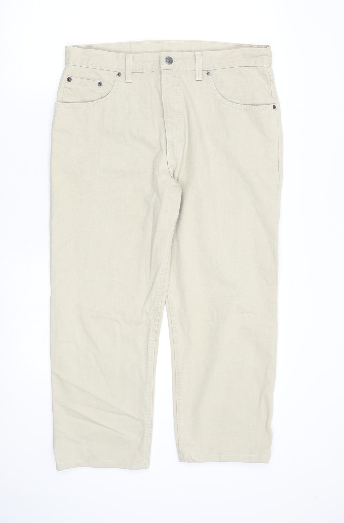 Marks and Spencer Mens Beige Cotton Straight Jeans Size 34 in L24 in Regular Zip