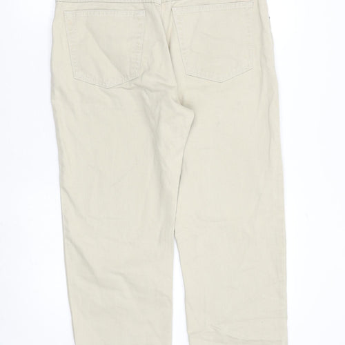 Marks and Spencer Mens Beige Cotton Straight Jeans Size 34 in L24 in Regular Zip
