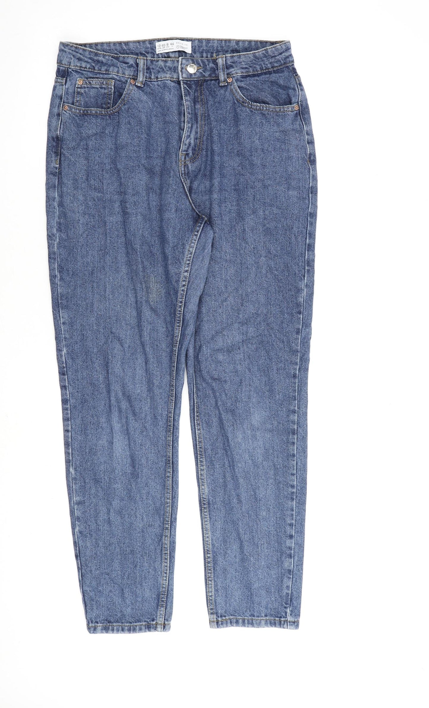 Denim & Co. Womens Blue Cotton Mom Jeans Size 12 L28 in Regular Zip