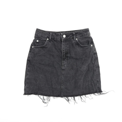 Topshop Womens Grey Cotton A-Line Skirt Size 8 Zip